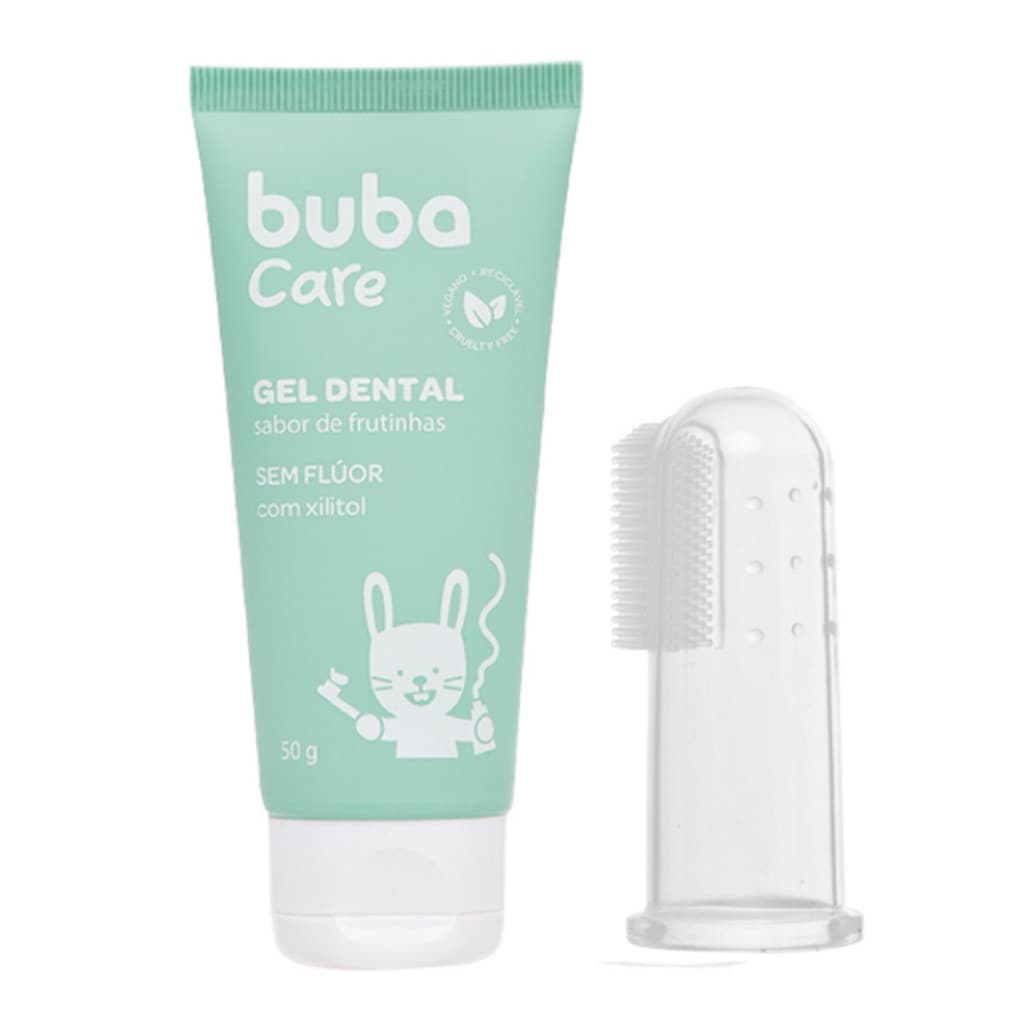 Gel Dental para Bebe com Extrato de Camomila e Escova Massageadora Buba Care 100% Vegano sem açúcar + MIMO DA LOJA