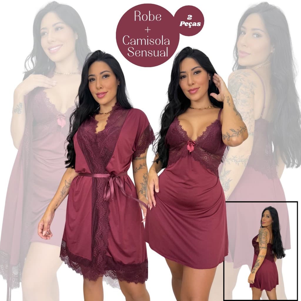 Kit Luxo Robe Romantic + Camisola Sensual Linha Noite