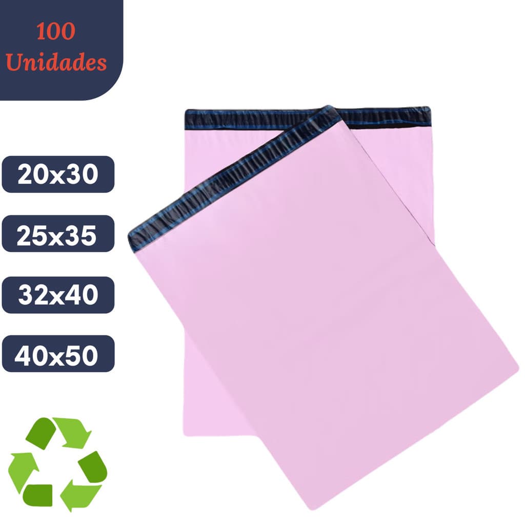 Kit 100 Unidades Envelope De Envio Rosa Ecológico Saco Embalagem Correios Sedex Envelope Segurança