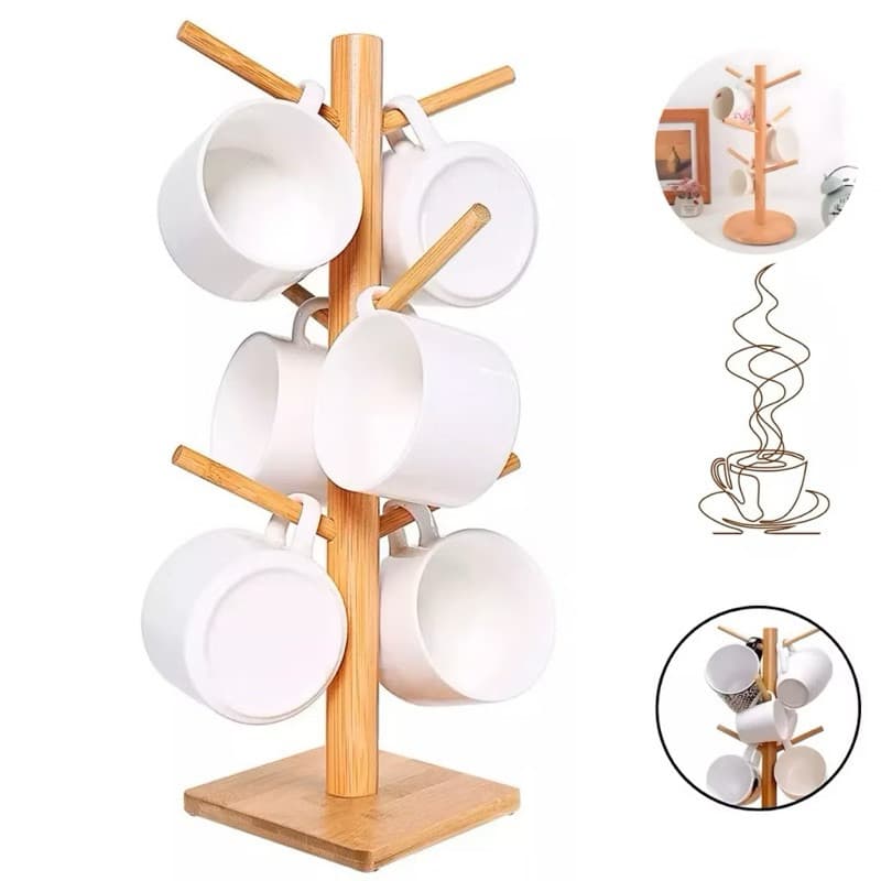 Suporte De Caneca Xicara 6 Ganchos Madeira Decoração Cozinha-envio imediato