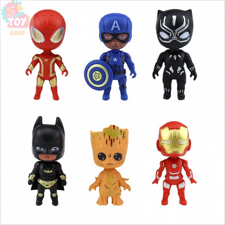 Marvel Heroes 8cm Vingadores Doll Set Iron Man Pantera Preta Homem-Aranha