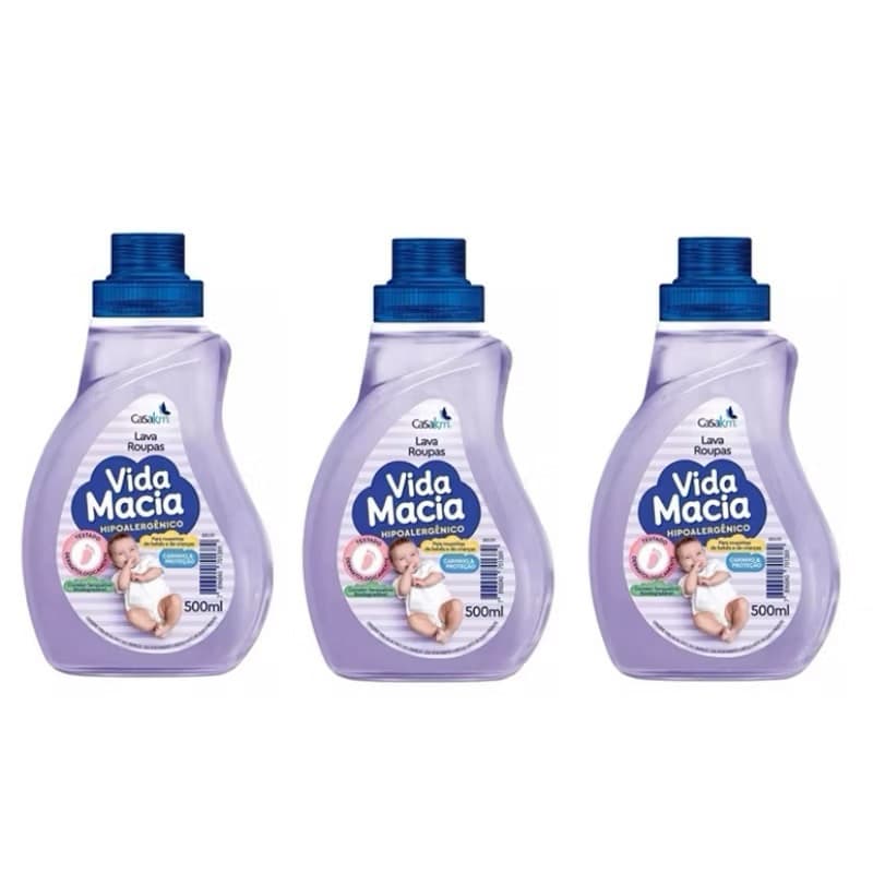 kit 03 Lava-Roupas Vida Macia Hipoalergênico - Proteção e Suavidade para as Roupas do Seu Bebê