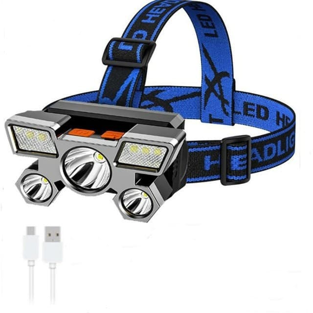 Lanterna de Cabeça 5 Led Luz Forte  À Prova D 'Água USB Recarregável 4 Modos