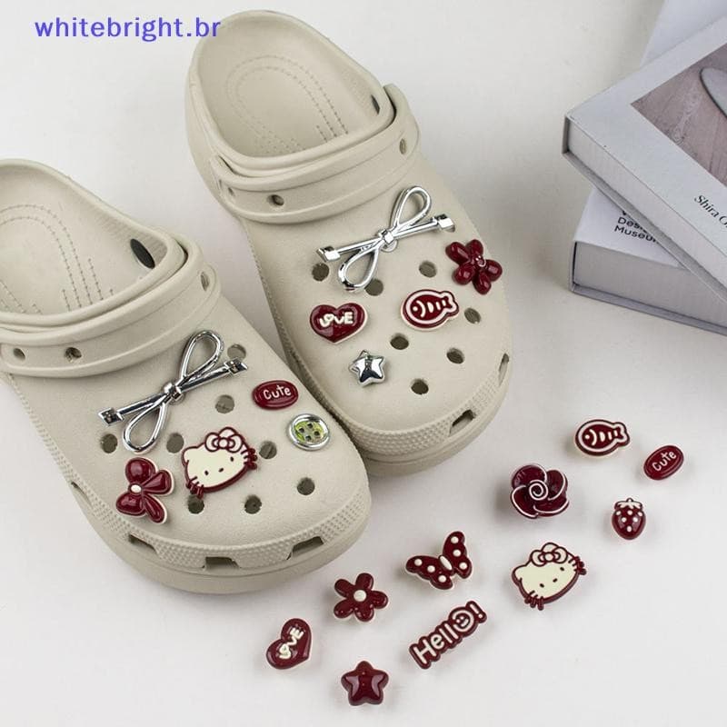 WT 1 Conjunto DIY Decoração De Calçados Sanrio Hello Kitty Bowknot Série Vermelha Kit De Amuletos De Sapatos Para Tamanc