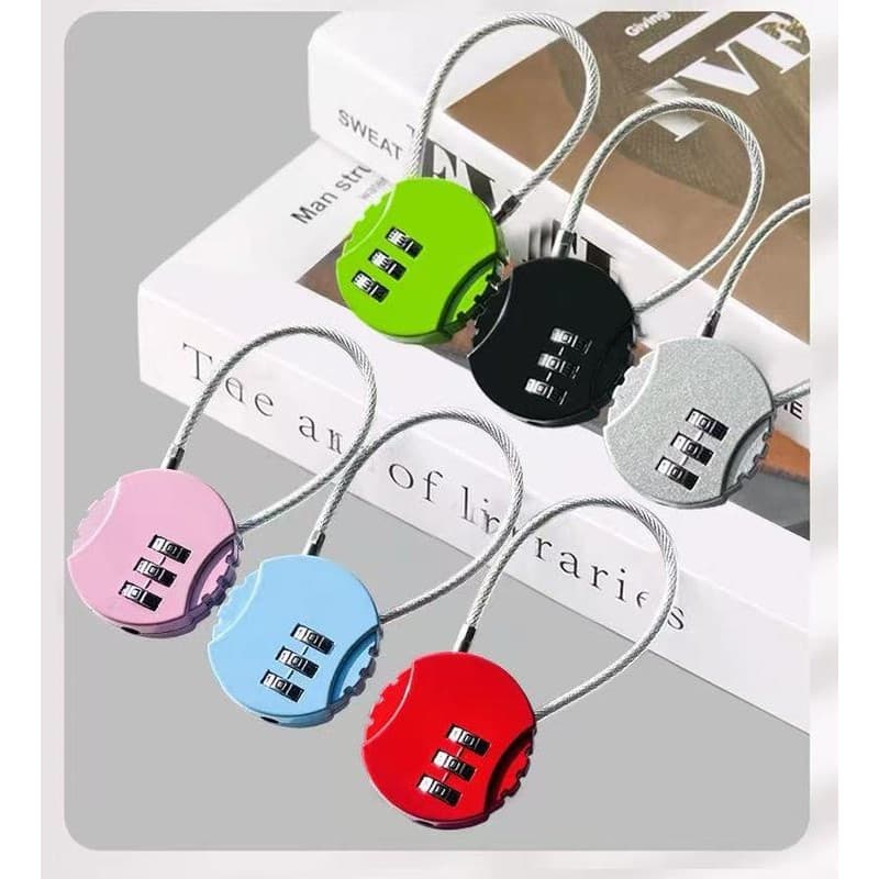 Cadeado Redondo com Senha –Colorido Trava com Cabo de Aço para Mala e Mochila Viagem/Bagagem/Armario/Academia