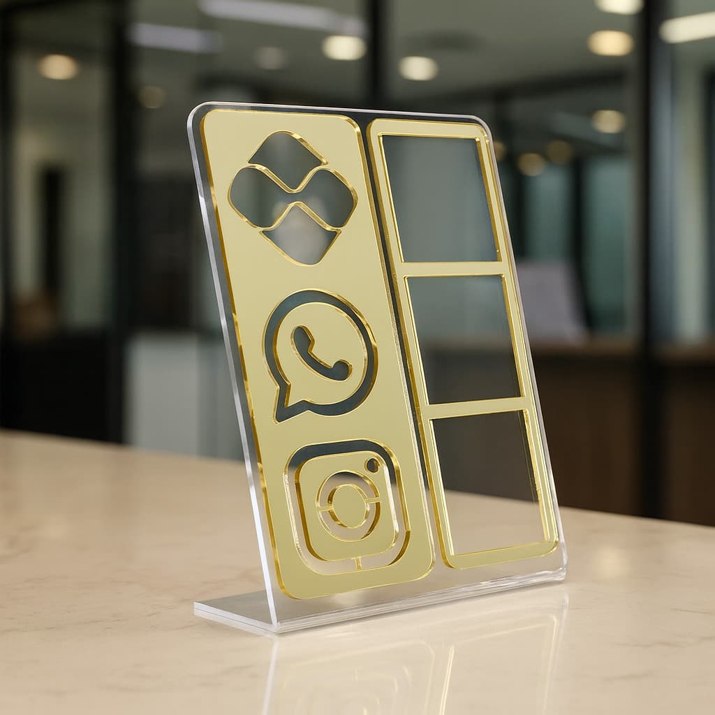 Placa Balcão Pix 3 em 1 QR Code Redes Sociais Whatsapp Instagram Personalizada Acrílico