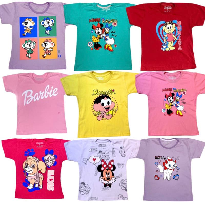 Kit 5 camiseta infantil feminina