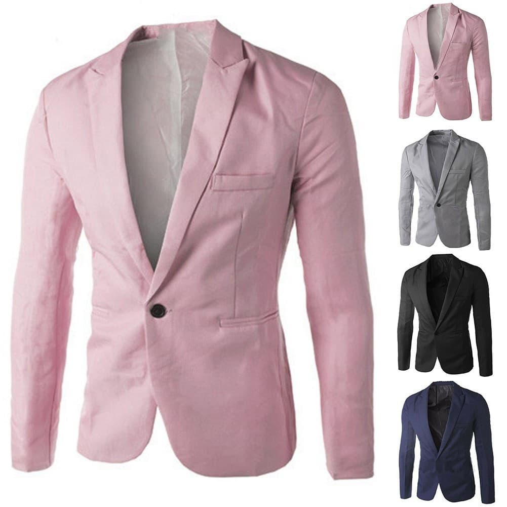 Blazer Slim Masculino Cor Única Lapela Com Botões E Manga Comprida