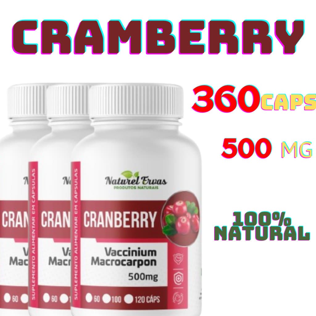 Cranberry 120 Cápsulas 500mg | Suplemento Natural de Fruta Vermelha