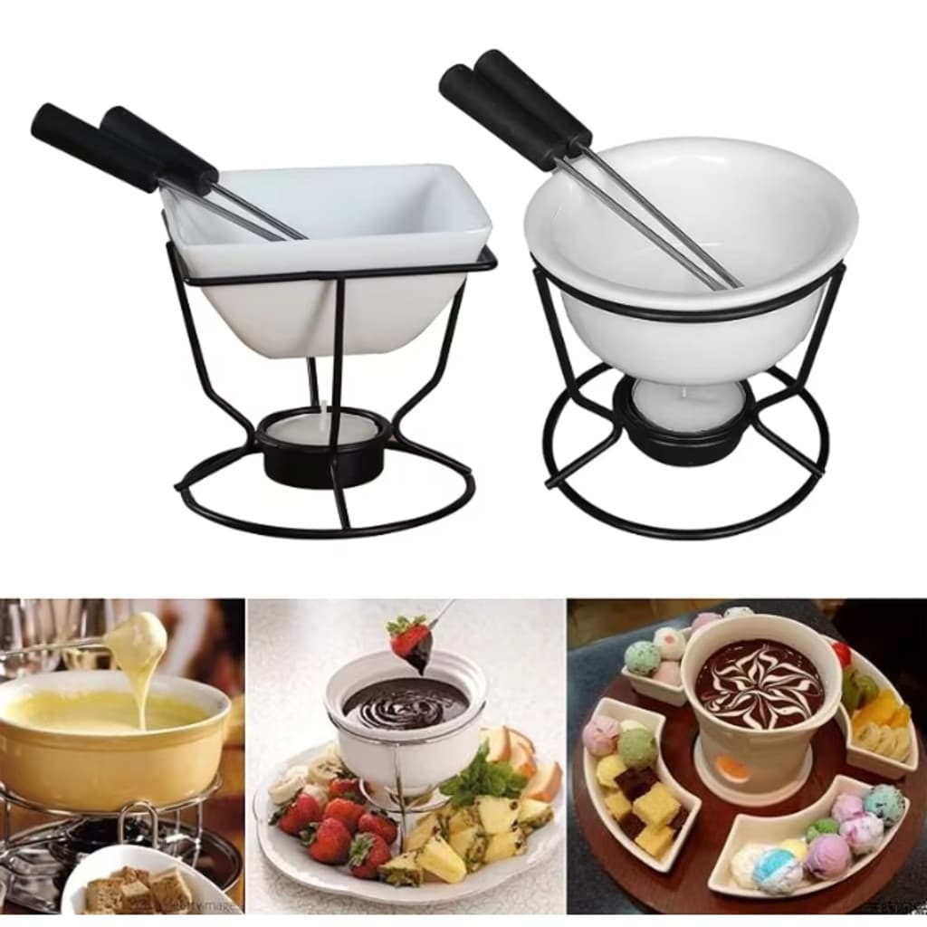 Diy conjunto de fondue de chocolate cerâmica manteiga aquecedores com prateleira