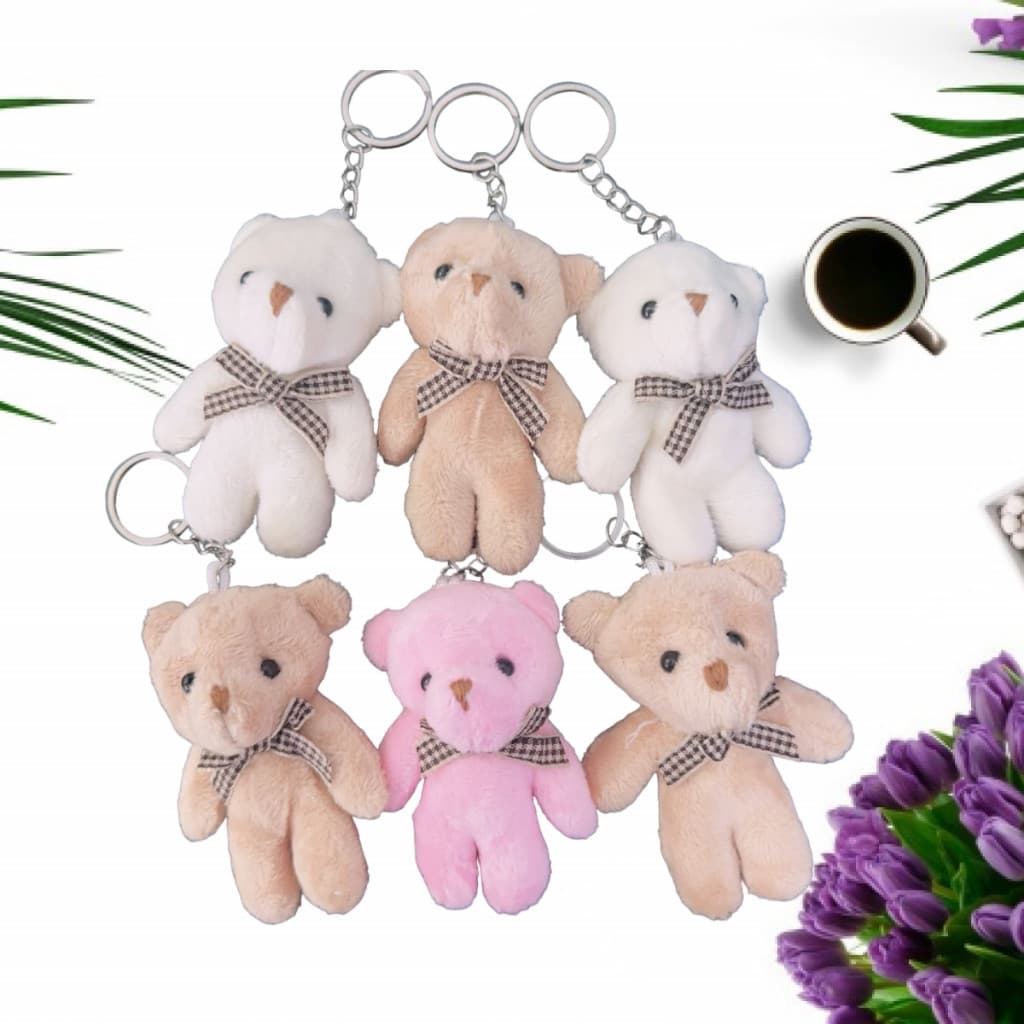 kit 12 UN Chaveiros Mini Tedy com Pingente Ursinho Urso de Pelúcia Pequeno 7cm