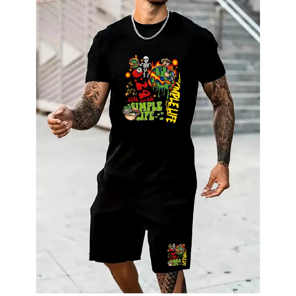 Camiseta Masculina 100% Algodão e Bermuda Masculina Kit Adulto Para Homem Slin