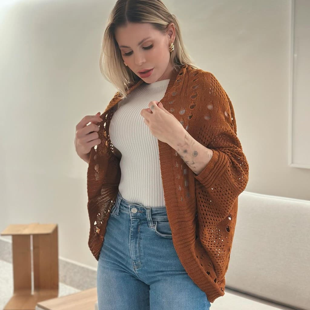 Sobreposição Tricot Rendado Colete Capa