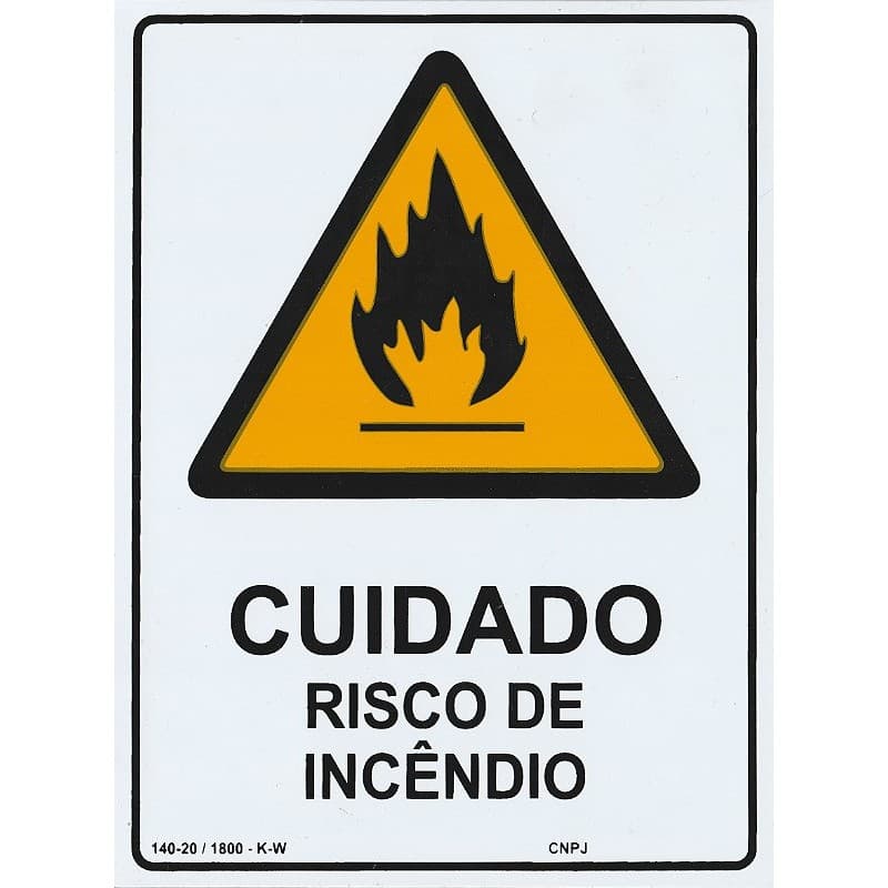 Placa de Sinalização de Emergência - Cuidado Risco de Incêndio
