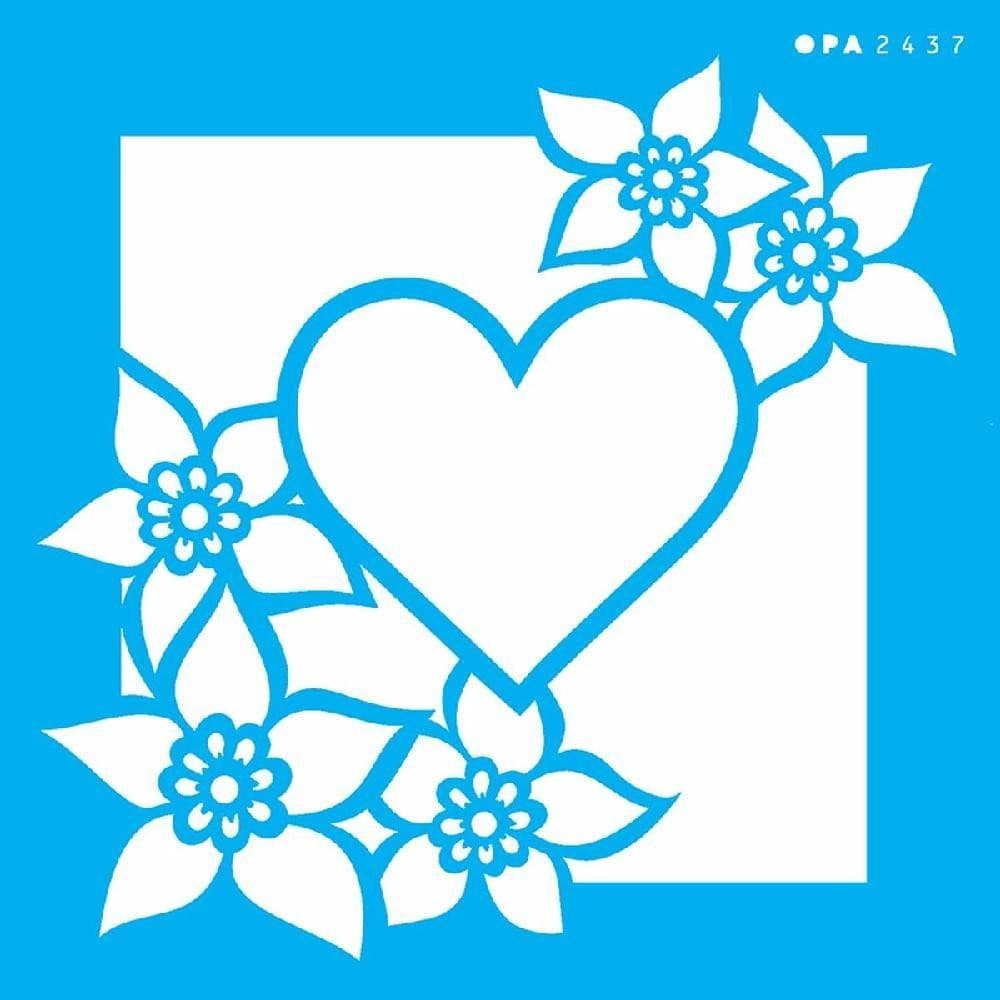 Stencil Opa 14 X 14 cm - Flor e Coração - 2437