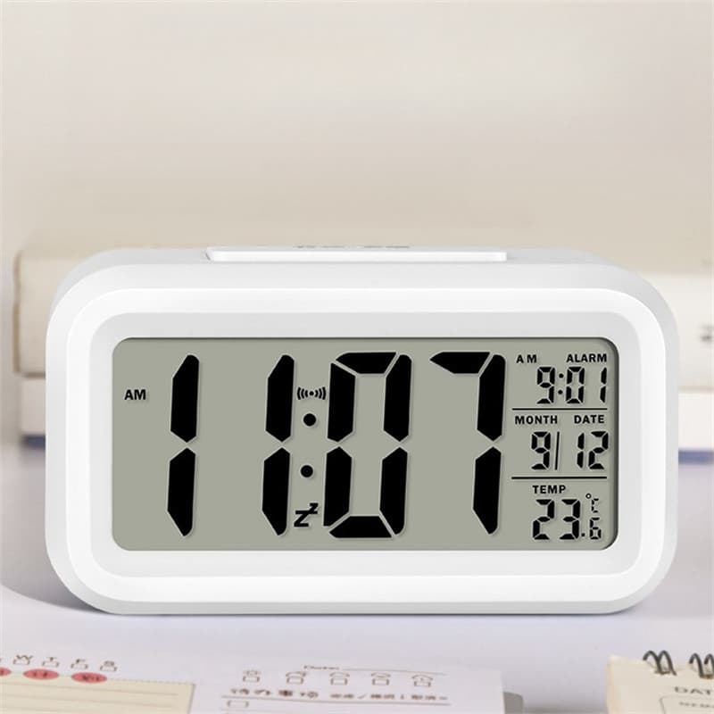Relógio Digital De Mesa Preto Ou Branco De LCD Com iluminação Em LED Despertador Data Temperatura