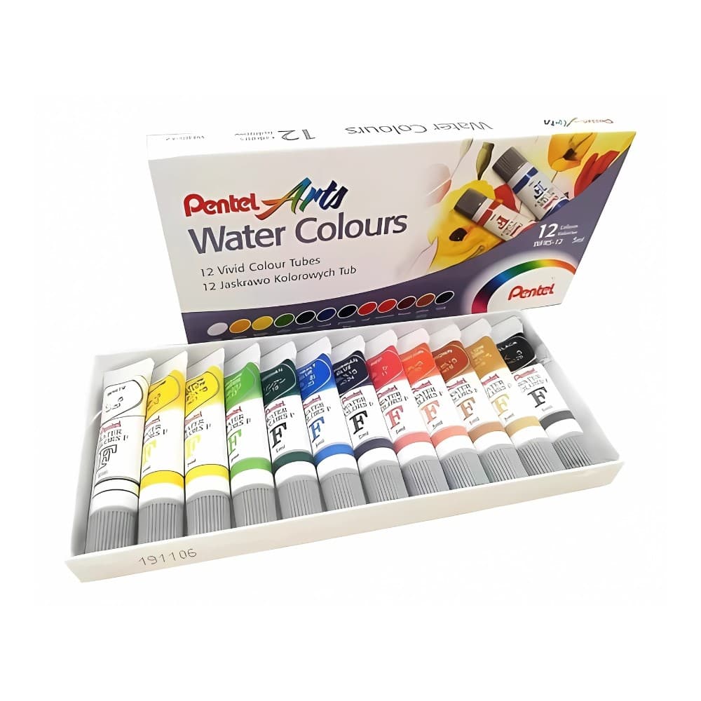 Tinta Aquarela Pentel 12 Cores WFRS-12 Tubos 5 ml, atóxica e reutilizável