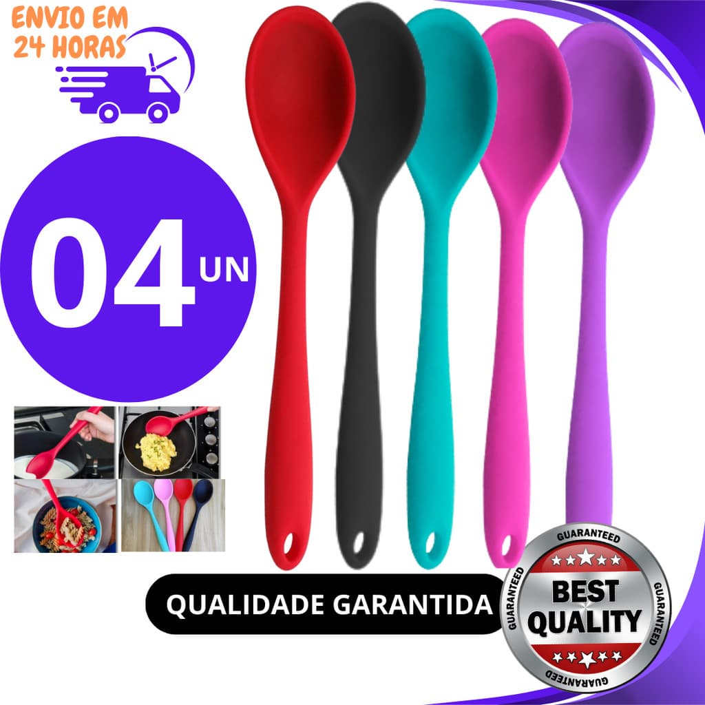 KIT 4 ou 2 Colher de Arroz de Silicone 30cm Anti-Aderente não Risca Panela Super Resist Preto Vermelho