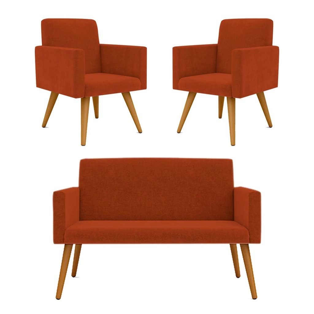 Kit Namoradeira + 2 Poltronas Decorativas Nina Balaqui Decor