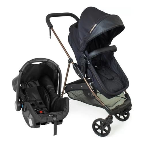 Carrinho De Bebê + Bb Conforto Napoli Travel System Preto Cobre Galzerano