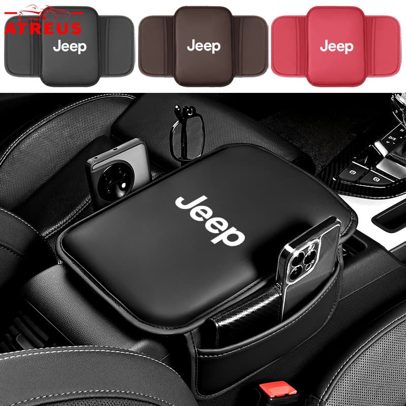Jeep Almofada De Apoio De Braço Carro De Couro Com Bolsa Organizadora Para Renegade Compass Willys Wrangler jk Grand