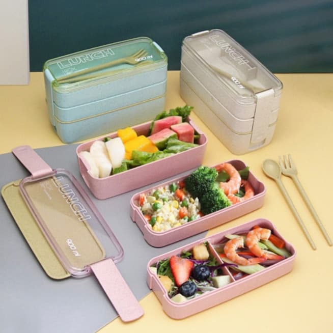 Pote Marmita Lancheira Com 3 Compartimentos Divisória e Talheres