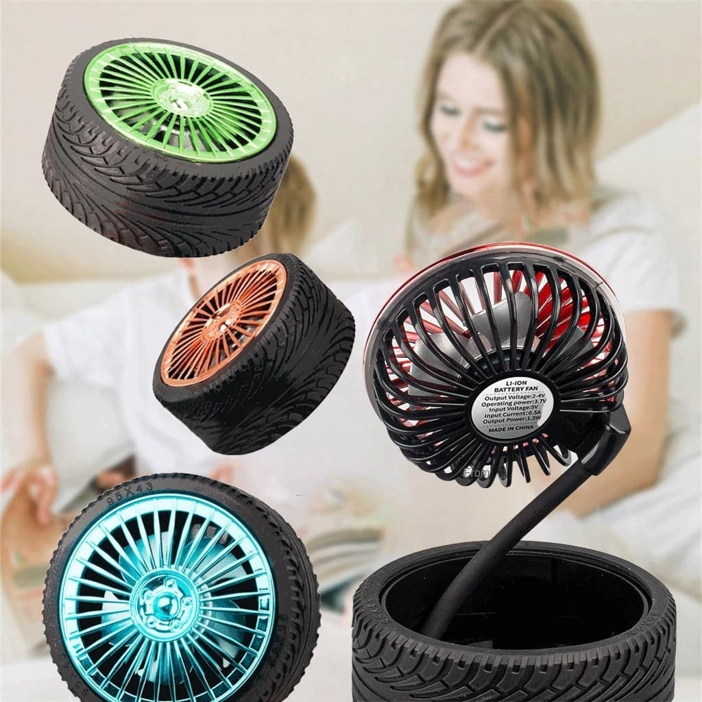 Mini Ventilador Roda De Pneu C/ 3 Modos De Velocidade Ajustável Decorativo USB - A608