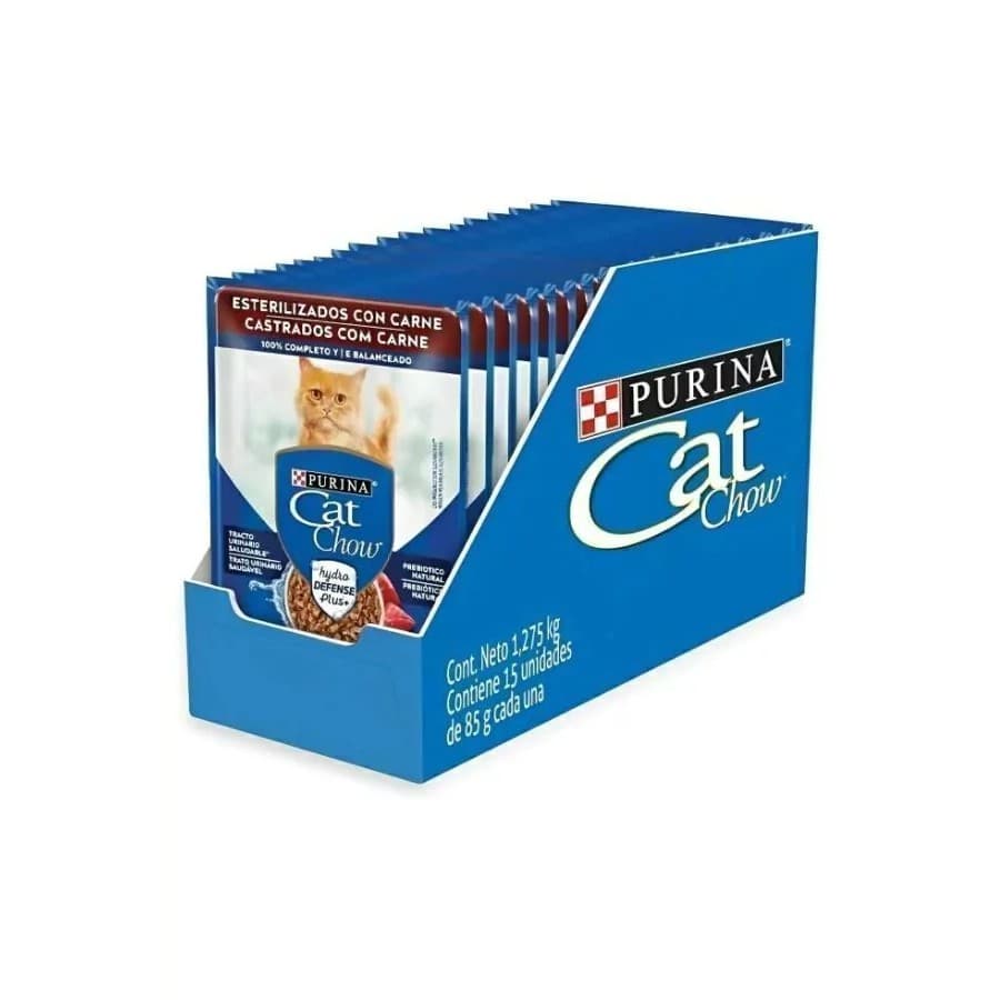 KIT C/ 15 UN Sache Cat Chow Castrado Carne 85g