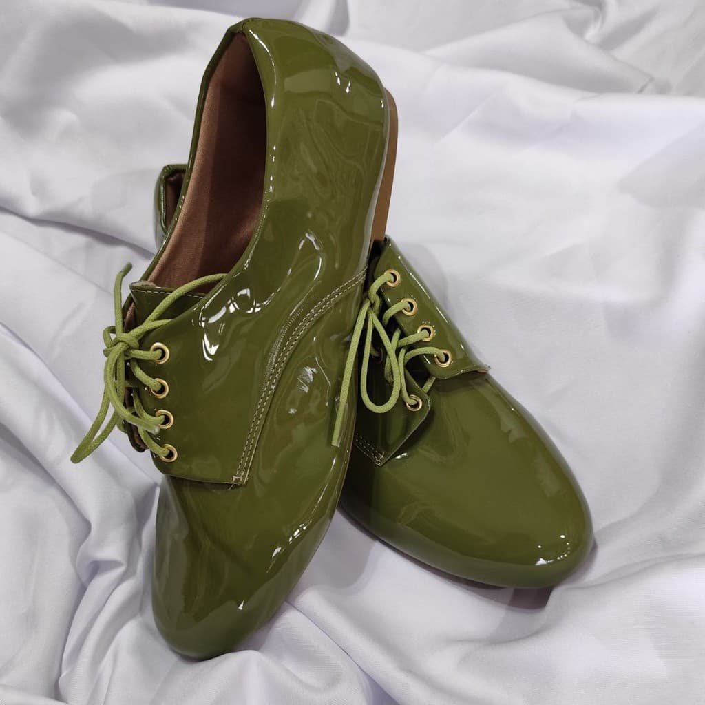 Sapato Oxford bico redondo verde escuro