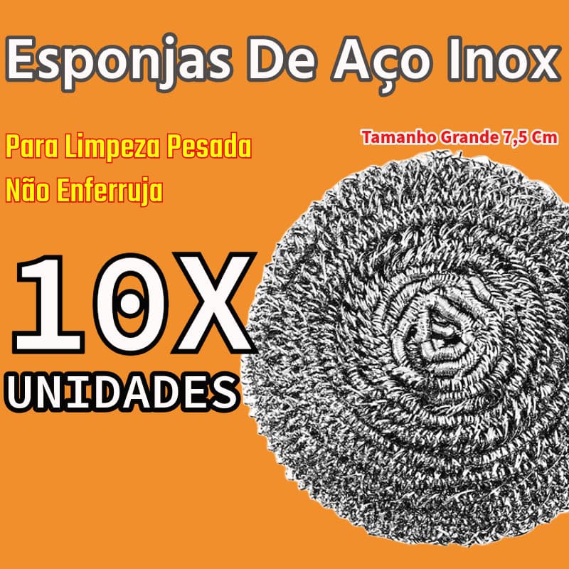 Kit 10 Esponjas De Aço Inox Para Limpeza Pesada Não Enferruja Tamanho Grande 7,5 Cm
