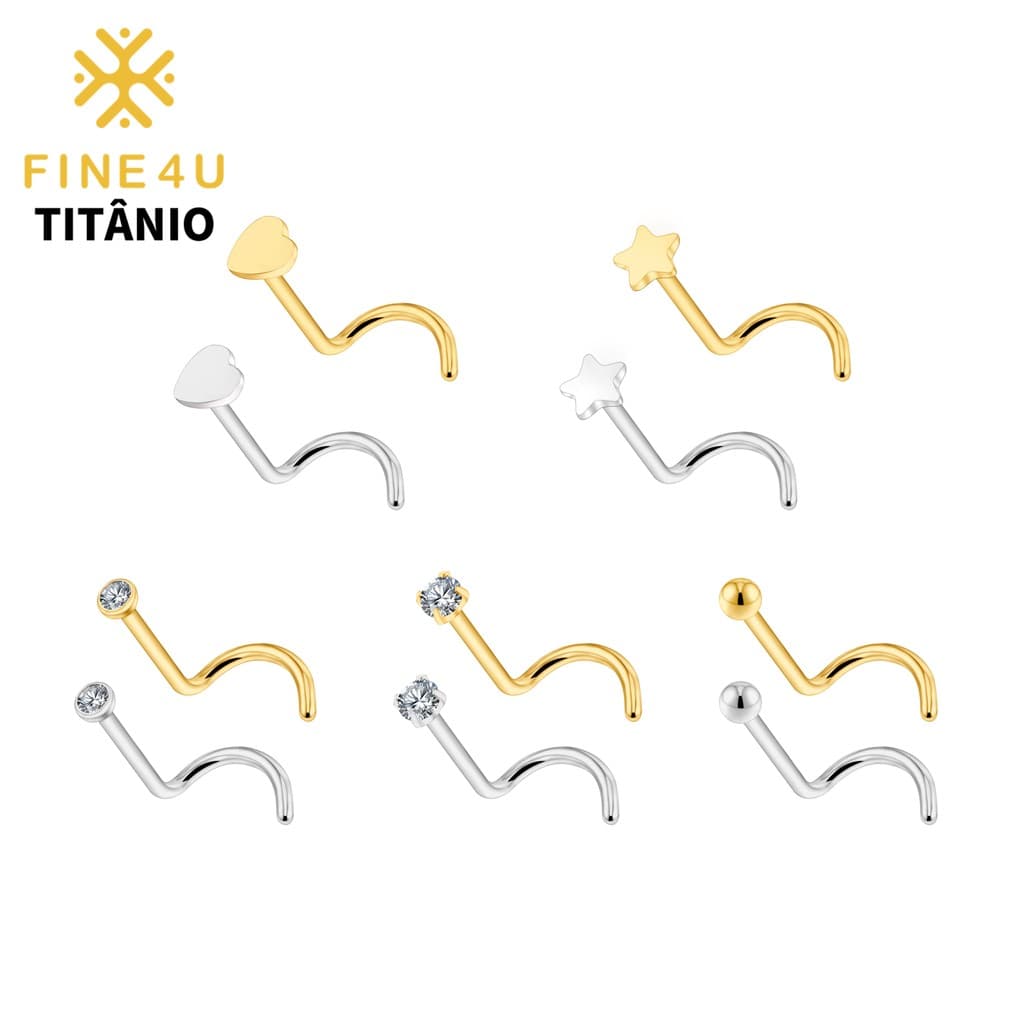 FINE4U Piercing Nostril Nariz 100% Titânio 1PCS CZ/Bola/Coração/Estrela
