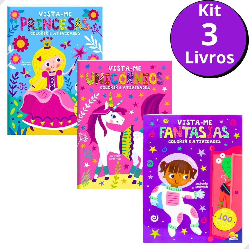 Livro de Adesivos Infantil Fofo Vista-Me Kit 3