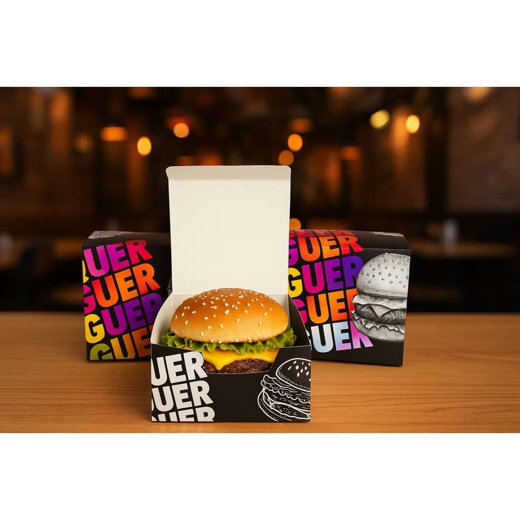 Caixa Box Hamburguer Artesanal Delivery Lanche Embalagem Colorida- 50 Unidades