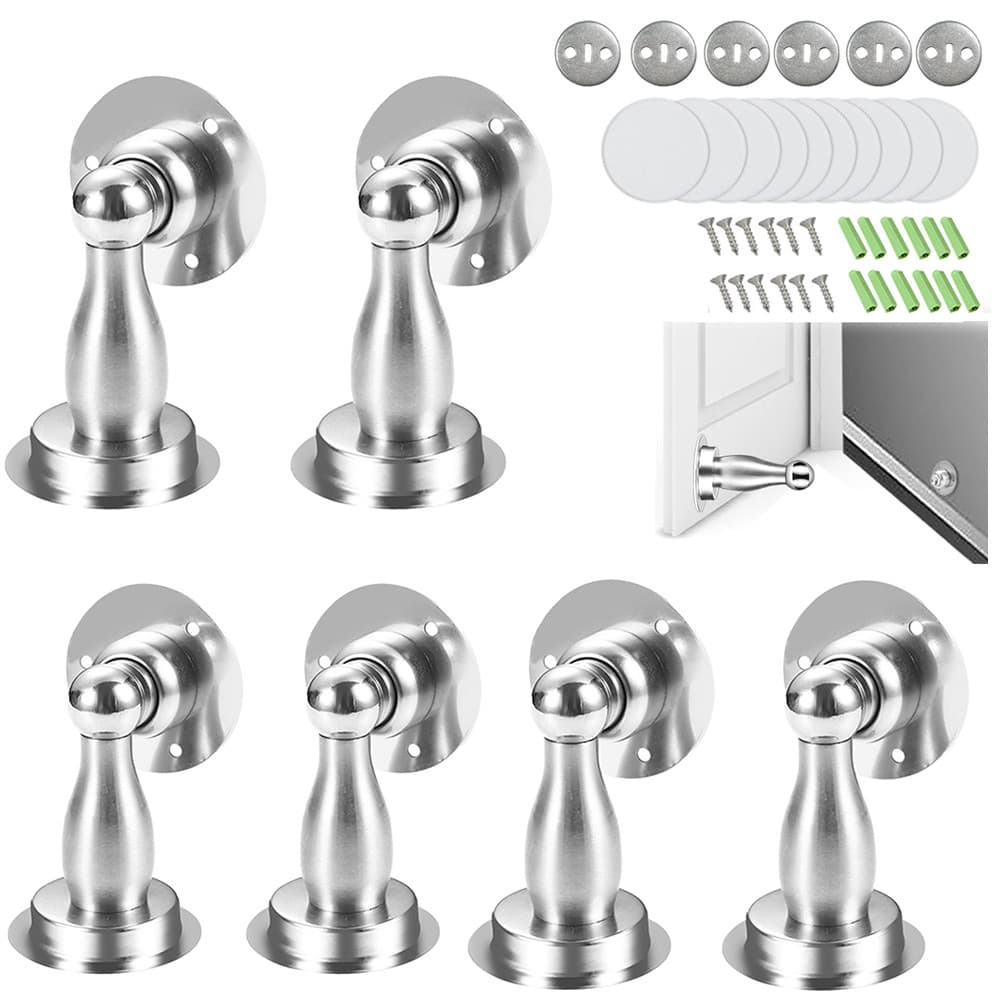 6 fechaduras magnéticas de porta, adesivo dupla face de aço inoxidável, prata/preto