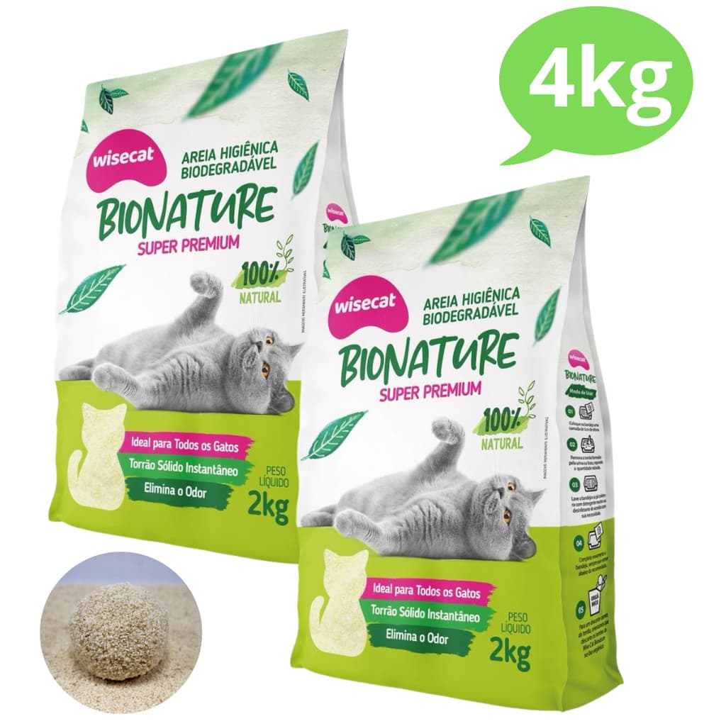 Kit 2 Areia Sanitária De Mandioca Granulado Para Gatos Biodegradável Wisecat 4kg