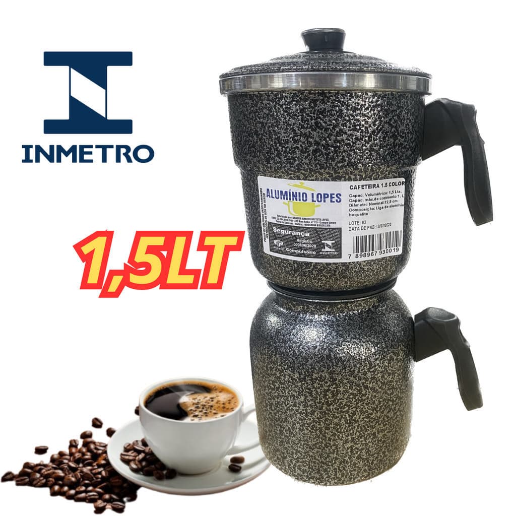 Cafeteira Grande 1,5 LTS Alumínio Craquelado (Certificada INMETRO)
