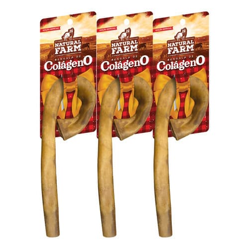 3 Petiscos Mordedor Cães Colágeno Natural Farm Bengala Natal