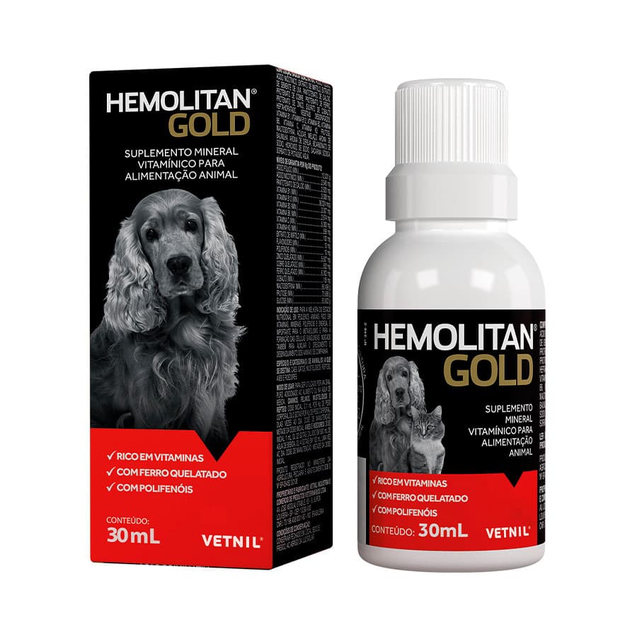 Hemolitan Gold Suplemento Vitamínico Pra Animais 30ML Vetnil