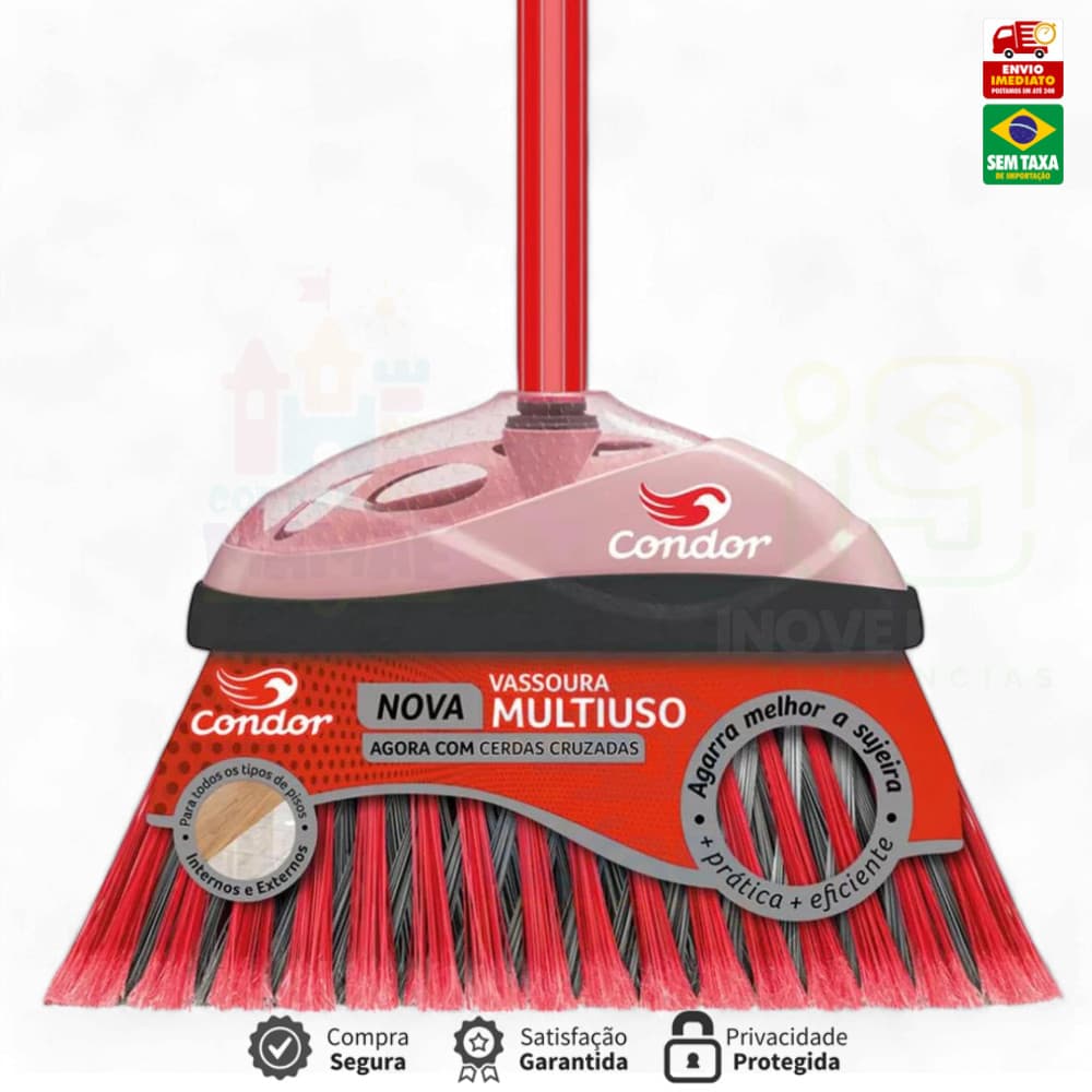 Vassoura Multiuso Varre Fácil Com Cabo Cerdas Cruzadas Agarra Melhor A Sujeira Condor