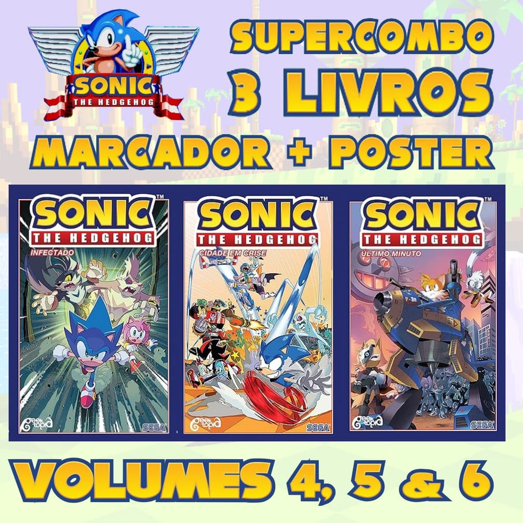 Super Combo Sonic The Hedgehog Vol 4, 5 e 6 (+ Marcadores e Pôsteres)