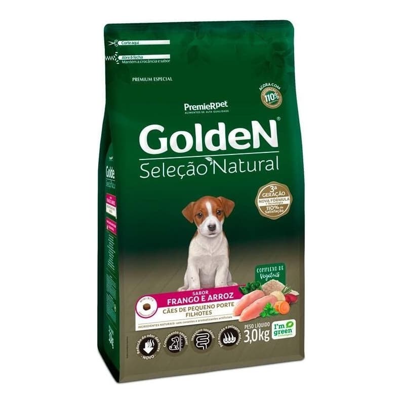 Ração Golden Seleção Natural Cães Filhotes Mini Bits 3kg