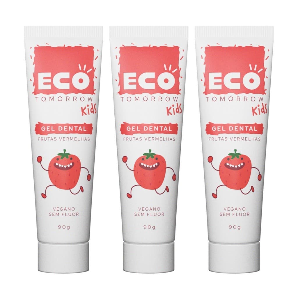 Kit 3 Gel Dental Infantil Frutas Vermelhas Sem Flúor Eco Tomorrow 90g