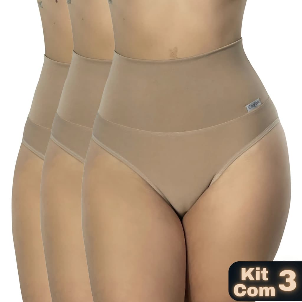 kit 3 Cintas Suplex Alta Compressão Cós Duplo Pós-Parto Gestante Não Enrola