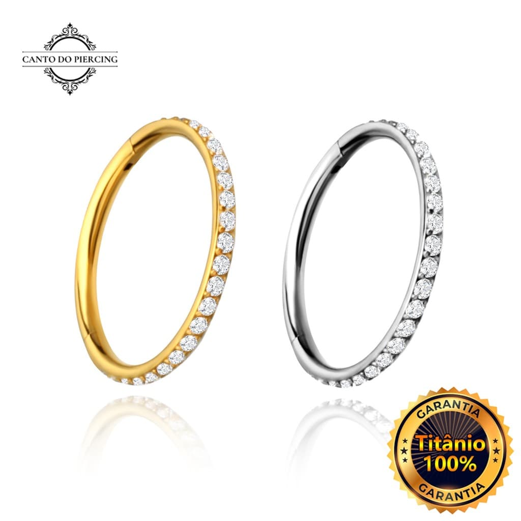 Piercing Argola Clik Titânio PVD Zircônia Cravejada | Septril, Rook, Conch, Nariz