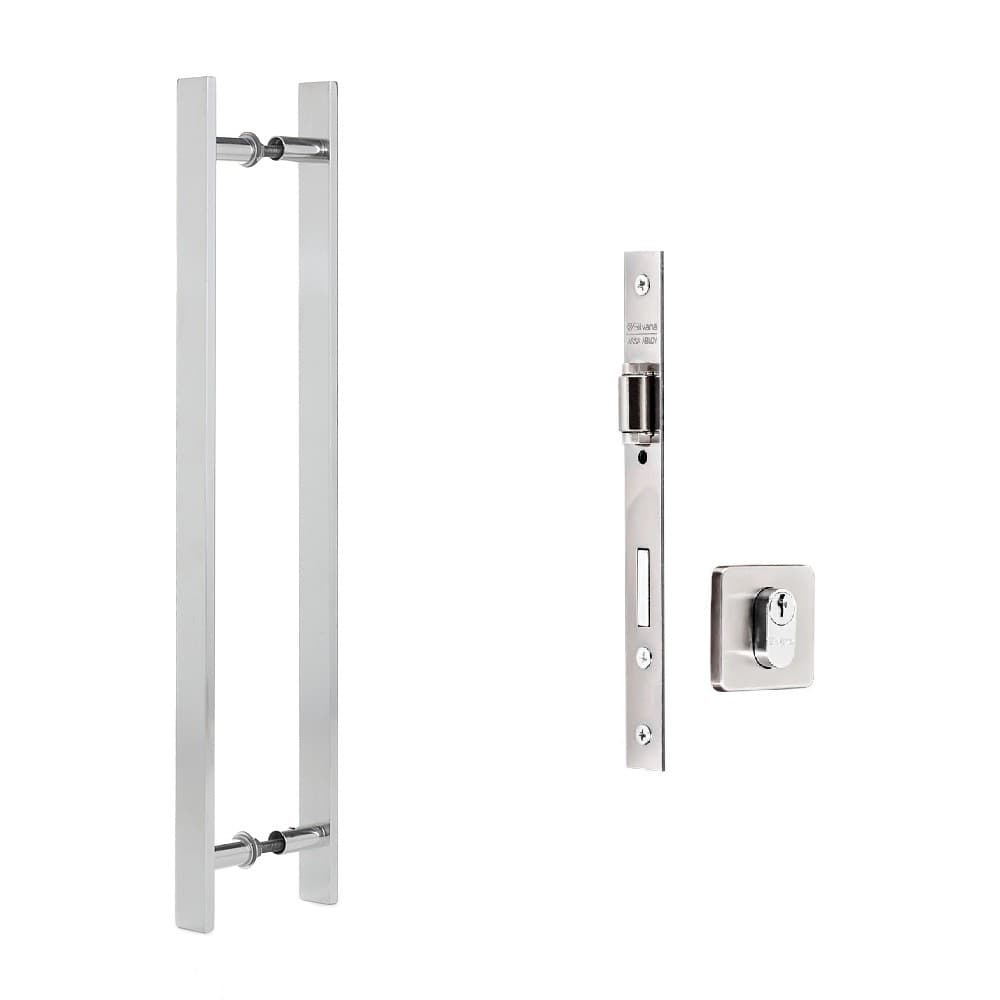 Kit para Porta Pivotante Puxador Reto 50 Cm e Fechadura Rolete