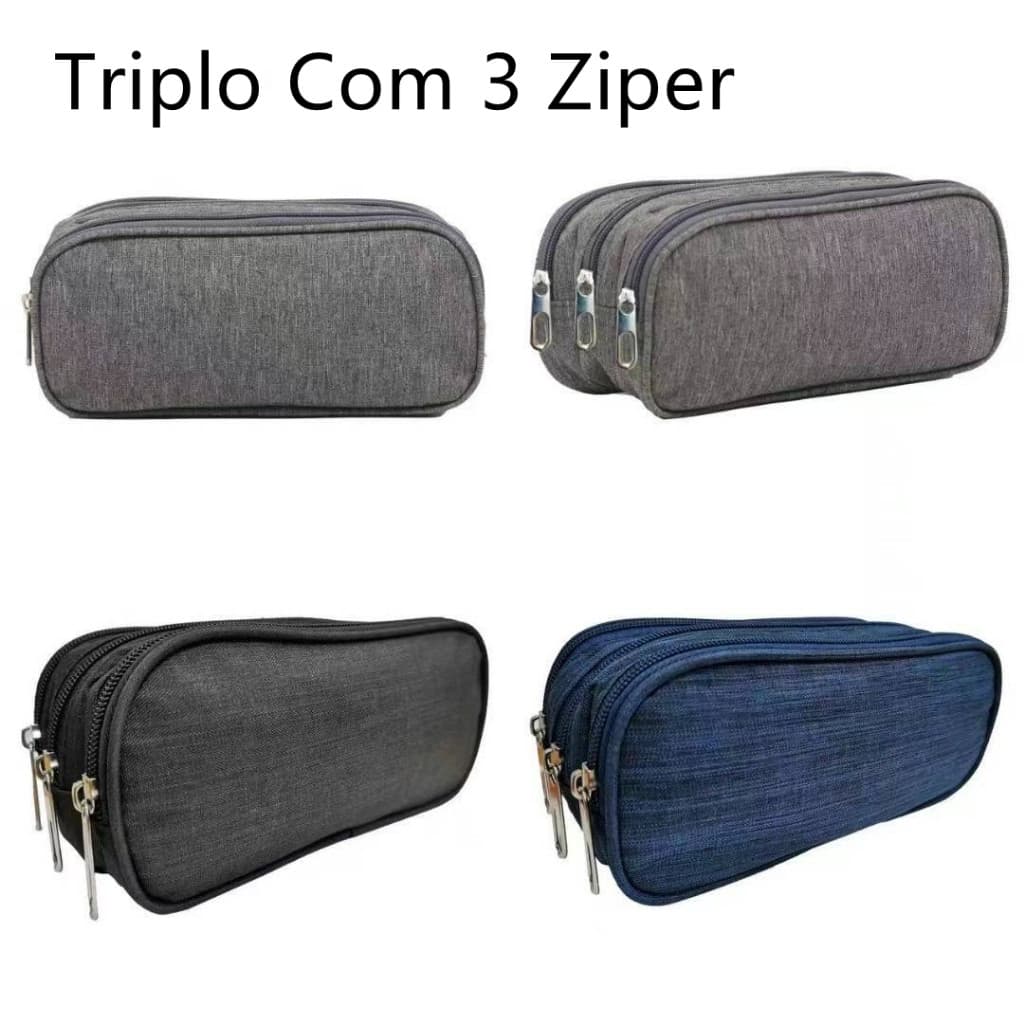 Estojo Escolar Masculino Feminino Grande 3 Ziperes Triplo