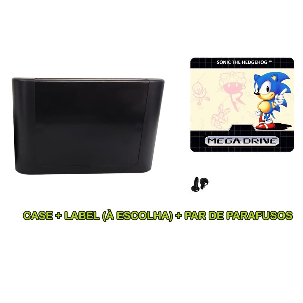 kIT 1 CASE COM LABEL E PAR DE PARAFUSOS PARA MEGA DRIVE NOVO