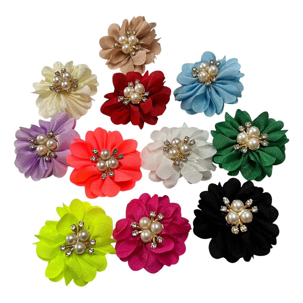 Aplique Flor De Tecido Poliester Com  Pérolas-10pcs
