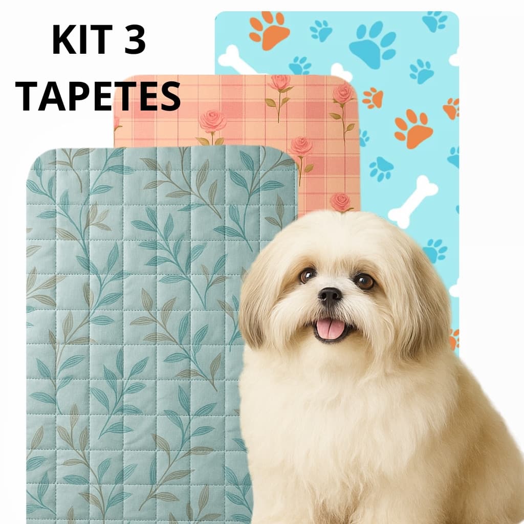 Tapete Higiênico Pet Reutilizável | Kit com 3 Unidades | Cães e Gatos | Lavável 95x60cm