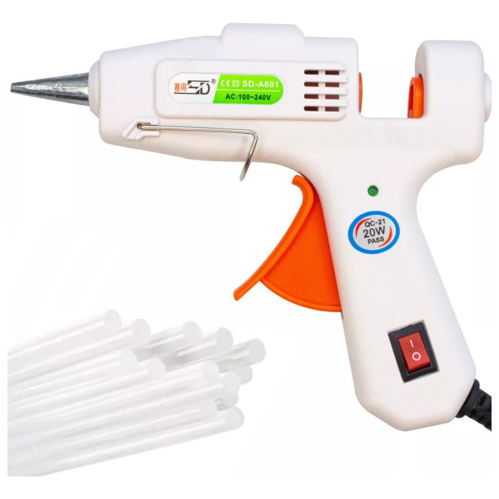 Pistola De Cola Quente Bivolt 110/220v Profissional 20W + 5 Tubos Cola de 7mm de 30cm